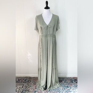 LULU’S Completely In Love Sage Green Swiss Dot Button-Front Maxi Dress Sz. Large